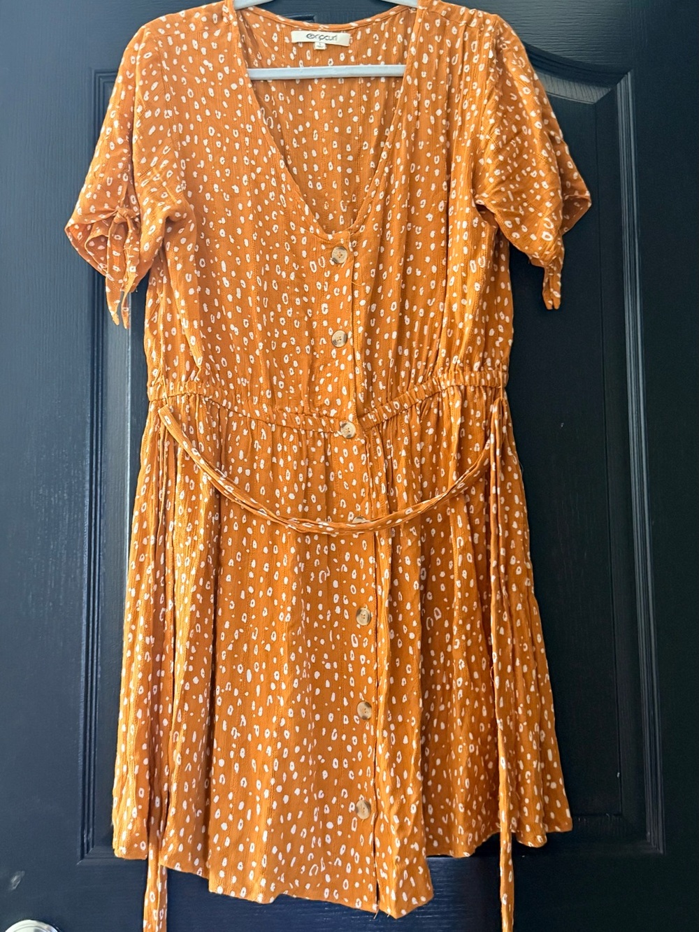 Rip Curl Mustard Dot Button-Front Mini Dress